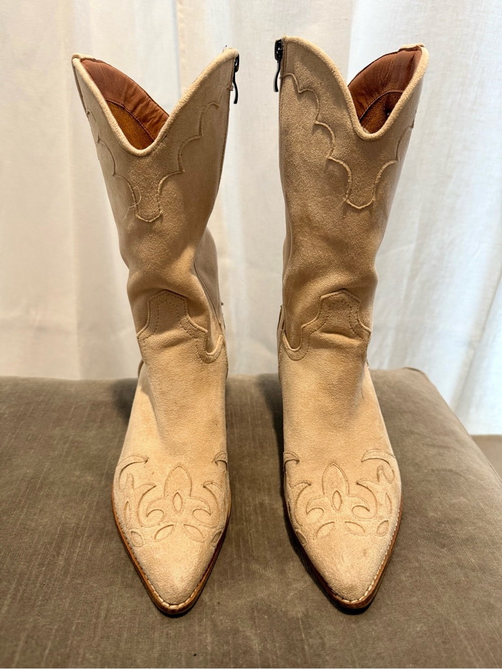 BEAST FASHION Tan Suede Western Heeled Boots